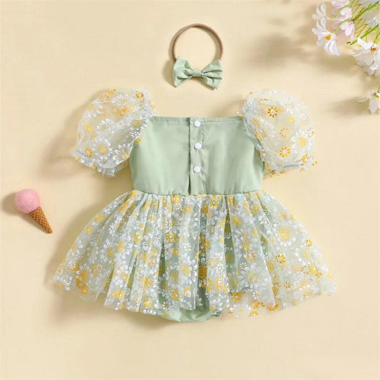 Vestidinho Pandinha Nina Florzinhas Verde - Minu Kids