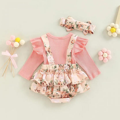 Romper Leyla Floral Manga Comprida Rosa - Minu Kids