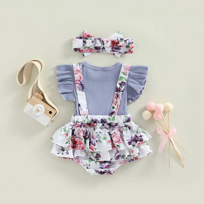 Romperzinho Mila Floral com Laço Lilás - Minu Kids