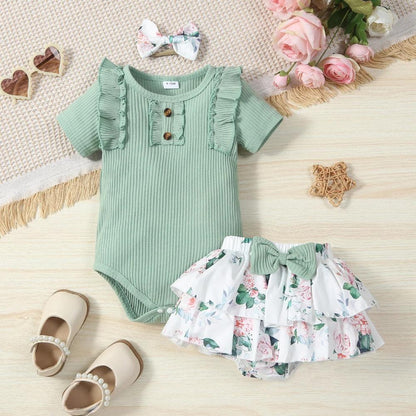 Conjunto Floral Body e Saia Verde - Minu Kids