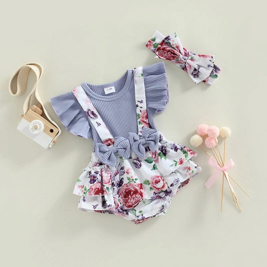 Romperzinho Mila Floral com Laço Lilás - Minu Kids