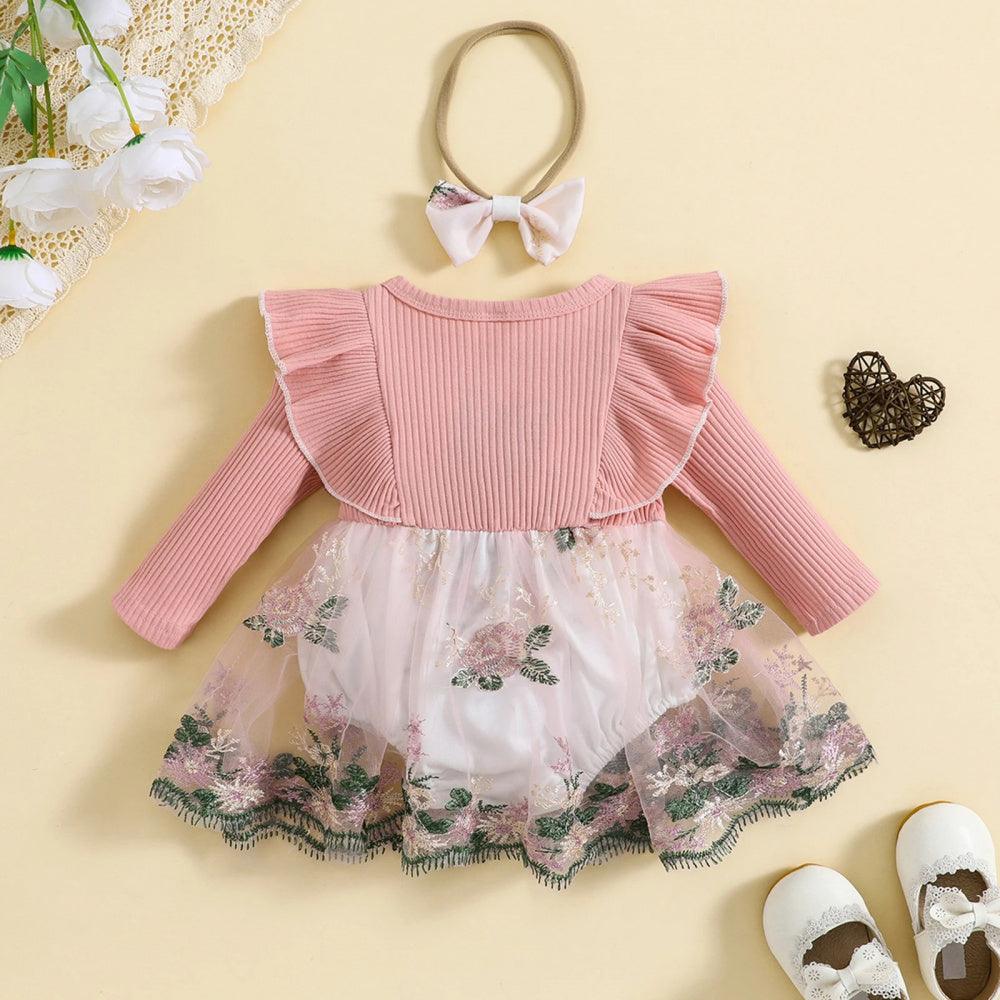 Vestidinho Jardins Manga Comprida Rosa - Minu Kids